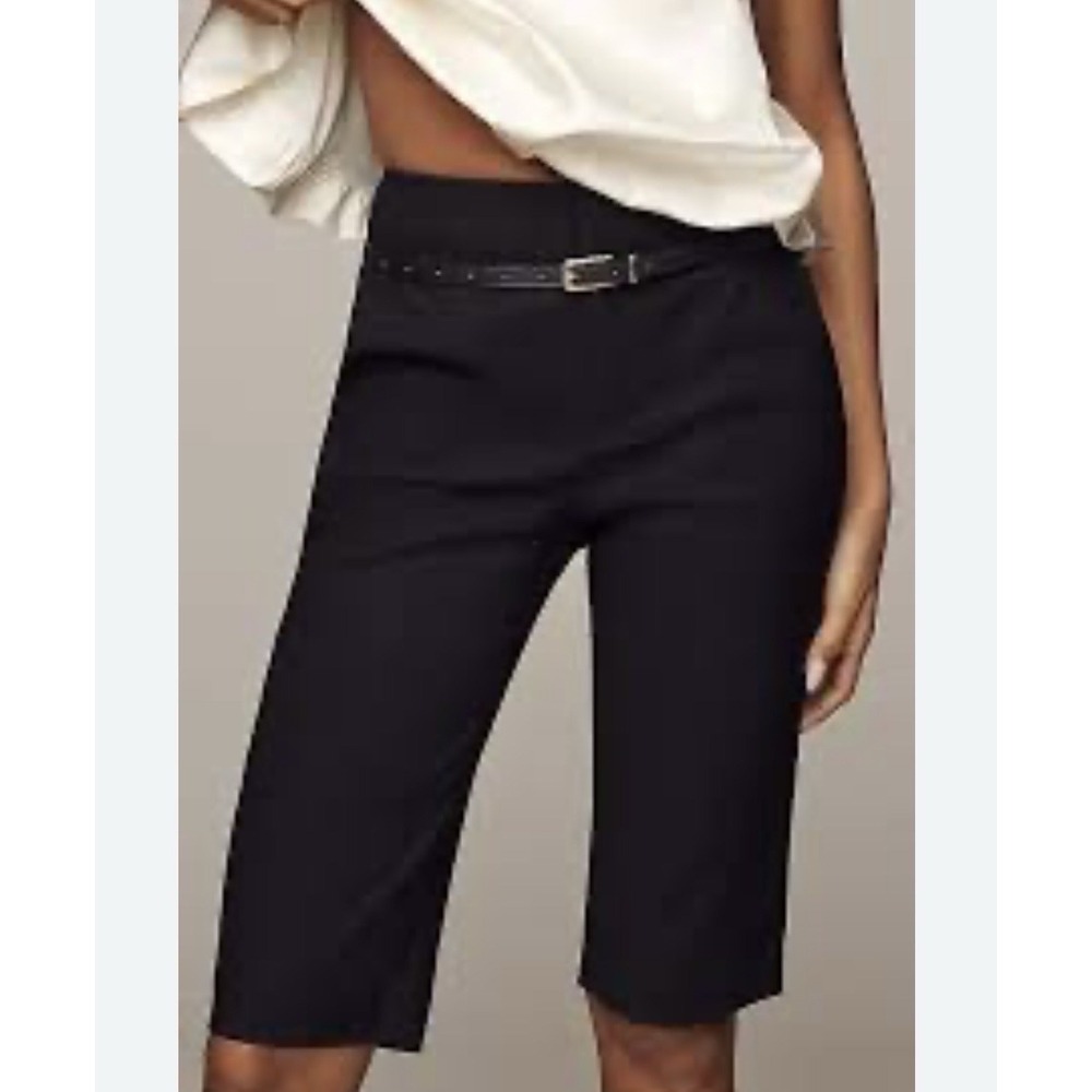 NEW! Anthropologie Slim Linen Blend Bermuda Shorts Sz 14 Black Belted Pockets